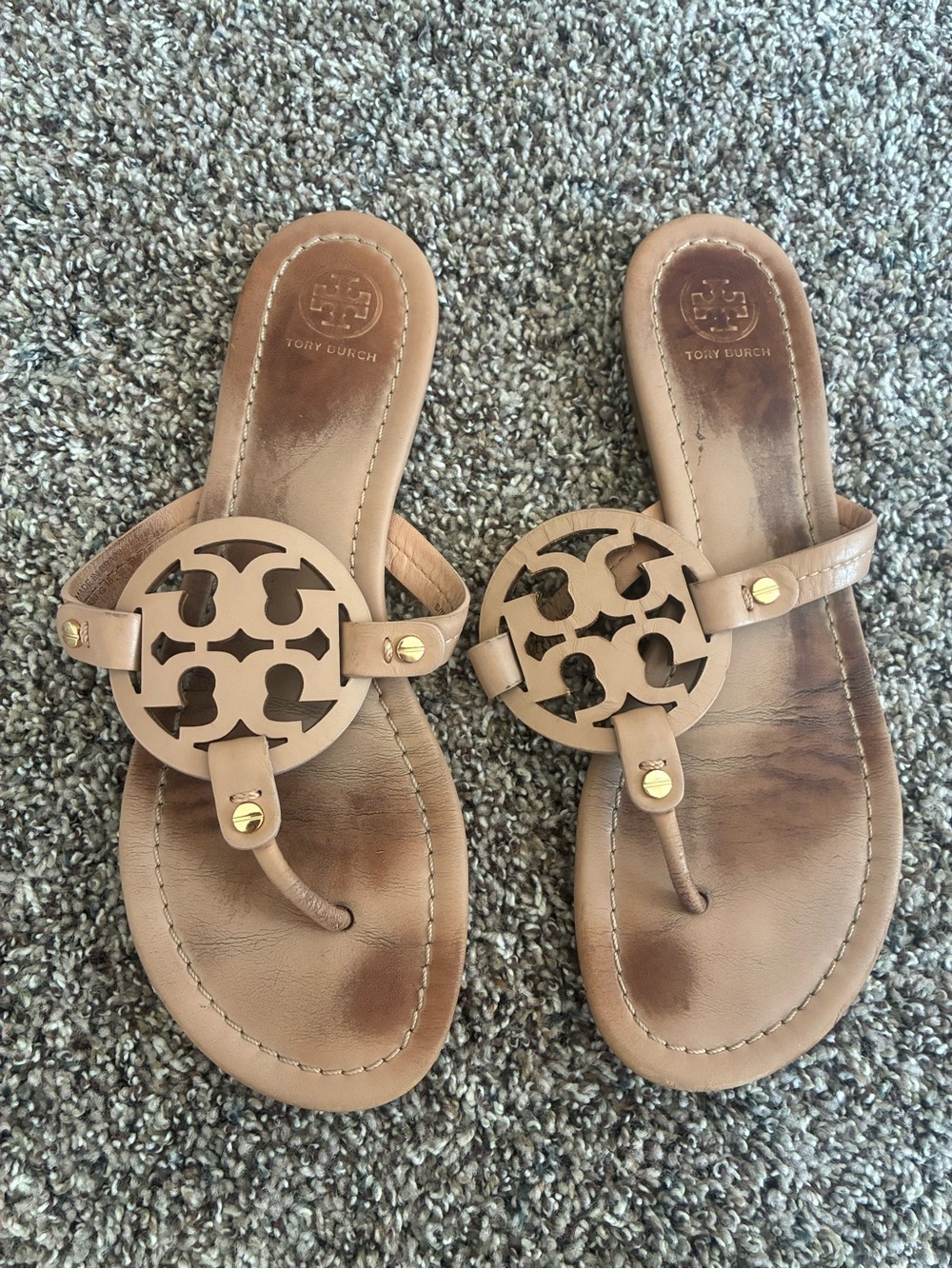 Tory Burch Tan Miller Logo Thong Sandals 9